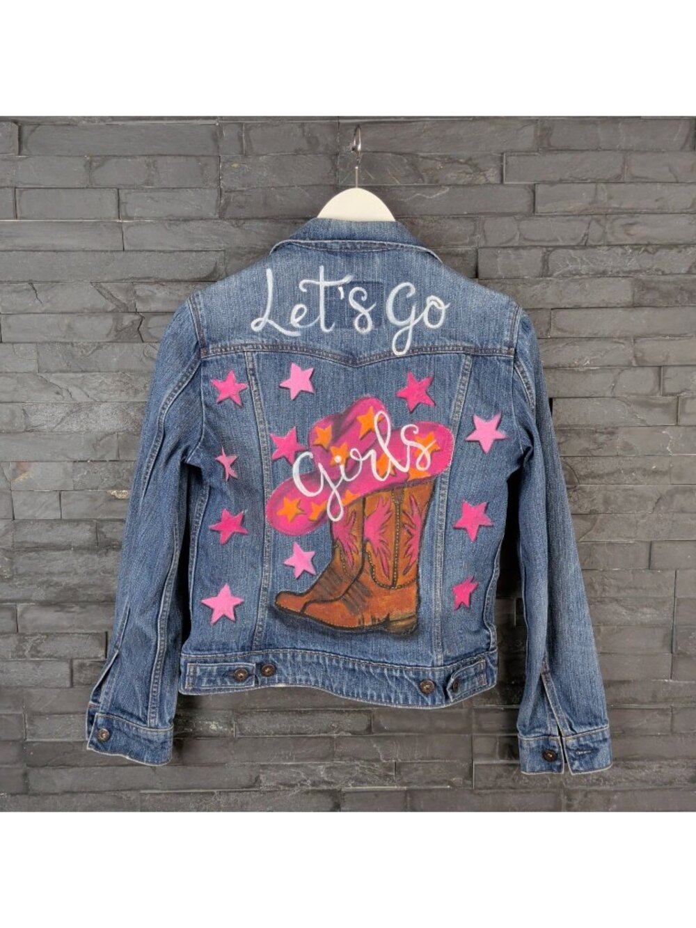 Y2K Levis Jean Jacket Custom Art Painted Upcycled Cowgirl Western Country Wom S